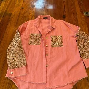 Pink Denim sequin shirt jacket.